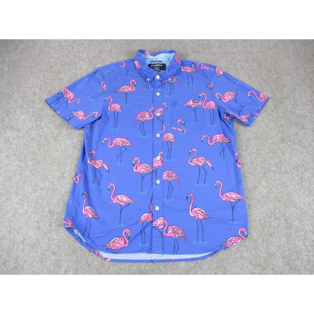 Chubbies Shirt Mens Small Blue Pink Flamingo Print Graphic Button Down Pocket